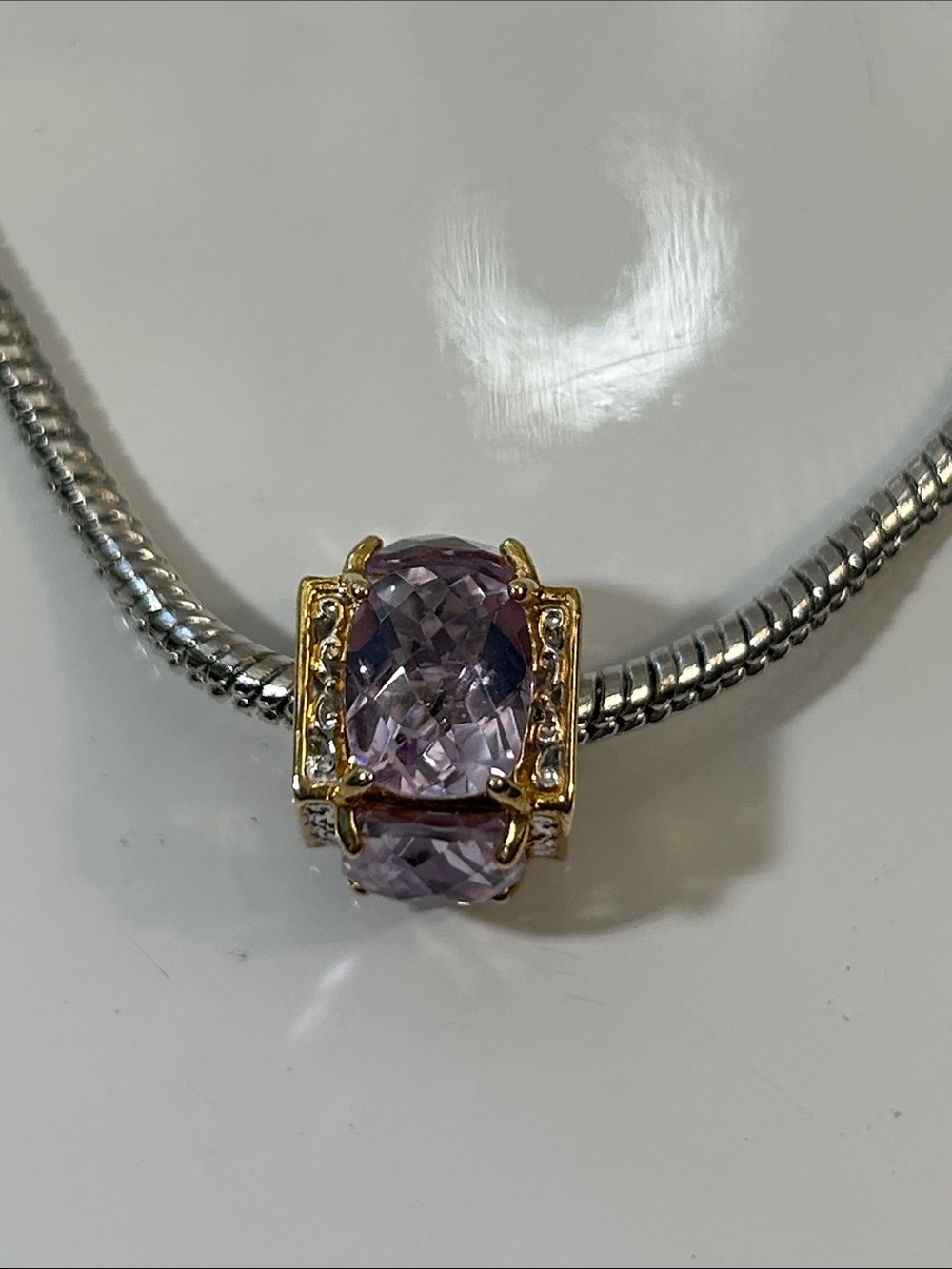 NWOT Gems En Vogue Palladium 18k Plate Genuine Tanzanite Euro Style Cube Charm
